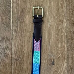 Vineyard Vines 32 Navy and Brown Belt with Gold Buckle- Whale pastel Print